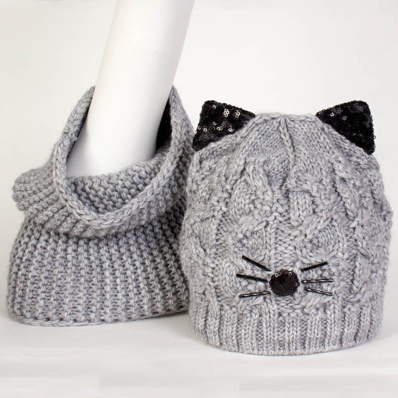 Комплект зимний с кошкой: шапка+снуд