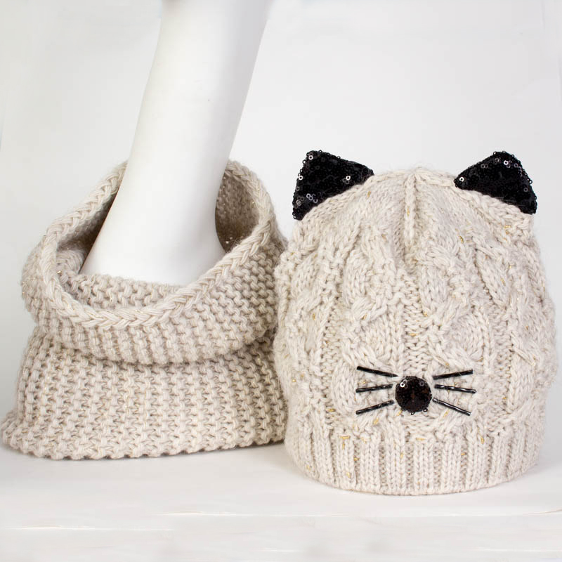 Комплект зимний с кошкой: шапка+снуд