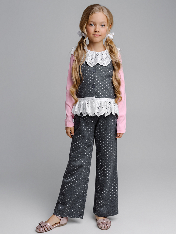 Костюм для девочки (водолазка,жилет,брюки) Серо-розовый