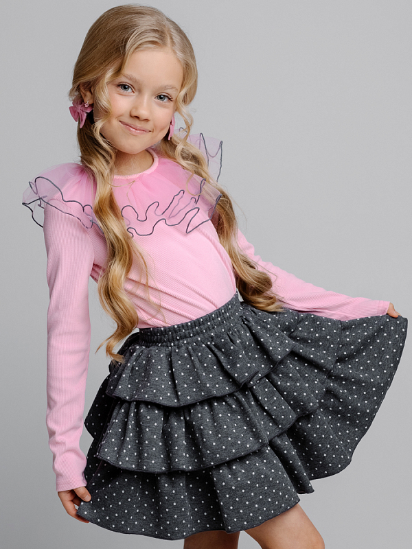 Костюм для девочки (джемпер,юбка) Серо-розовый