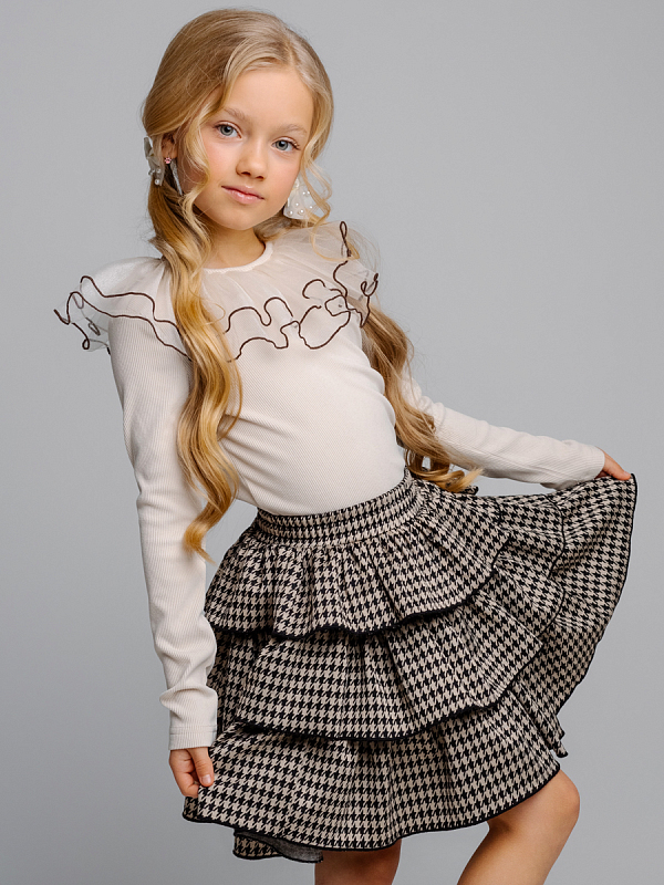 Костюм для девочки (джемпер,юбка) Коричнево-бежевый