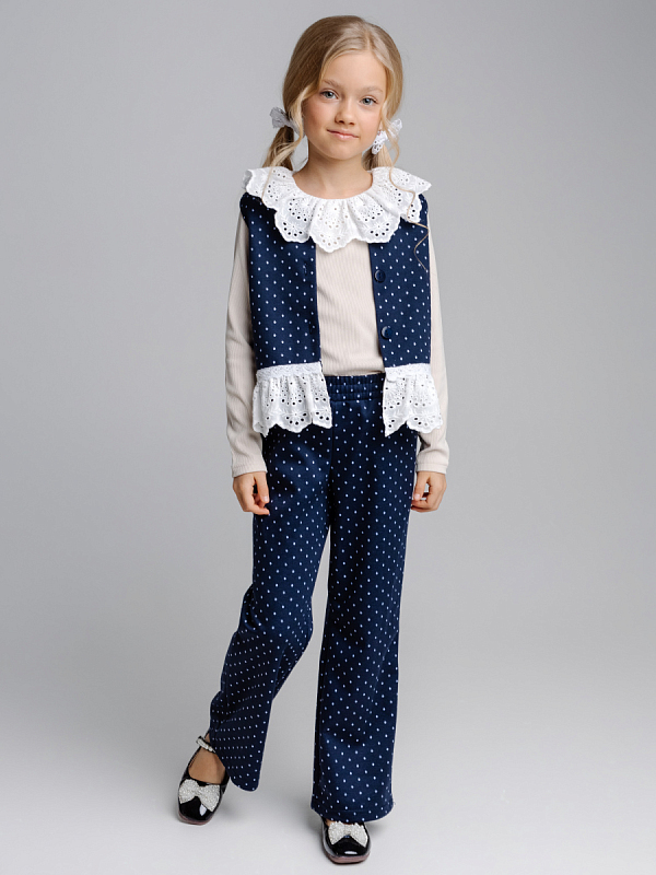 Костюм для девочки (водолазка,жилет,брюки) Сине-белый